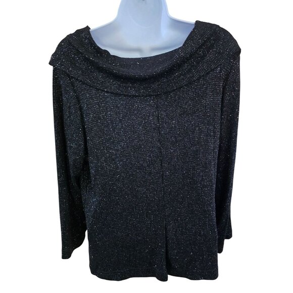 Ronni Nicole By Ouida Black Sparkle Off-Shoulder Long Sleeve Top whimsygoth chic - Picture 2 of 6